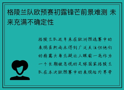格陵兰队欧预赛初露锋芒前景难测 未来充满不确定性